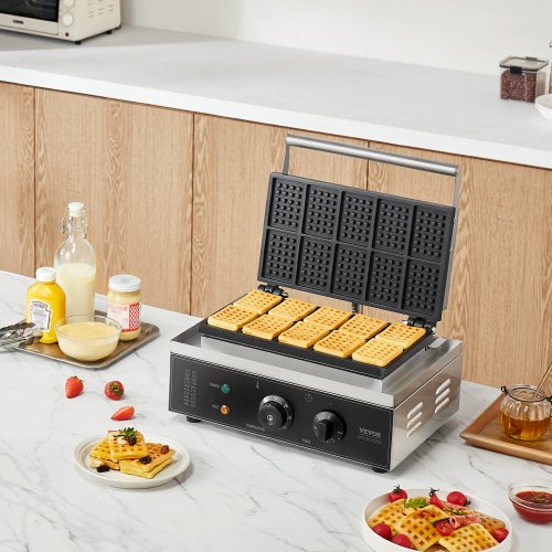 Commercial Waffle Maker 10PCS Rectangle Waffle Baker Machine 1550W