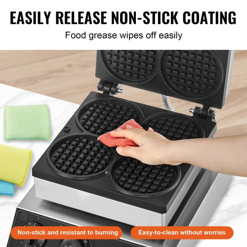 Commercial Waffle Maker 4PCS Round Waffle Baker Machine1750W NonStick