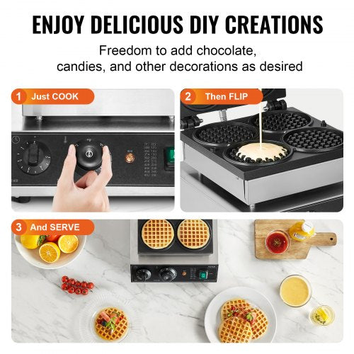 Commercial Waffle Maker 4PCS Round Waffle Baker Machine1750W NonStick