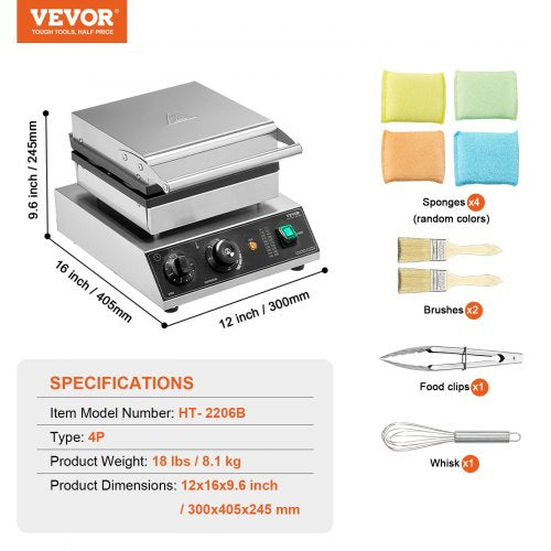 Commercial Waffle Maker 4PCS Round Waffle Baker Machine1750W NonStick