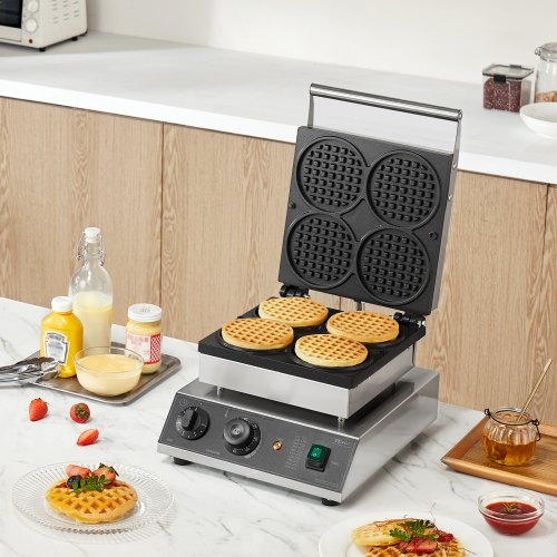 Commercial Waffle Maker 4PCS Round Waffle Baker Machine1750W NonStick