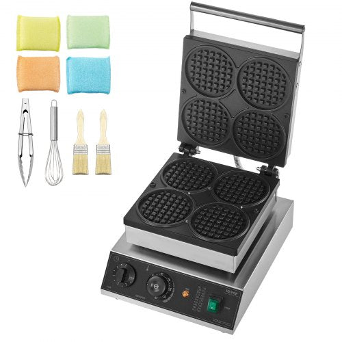 Commercial Waffle Maker 4PCS Round Waffle Baker Machine1750W NonStick