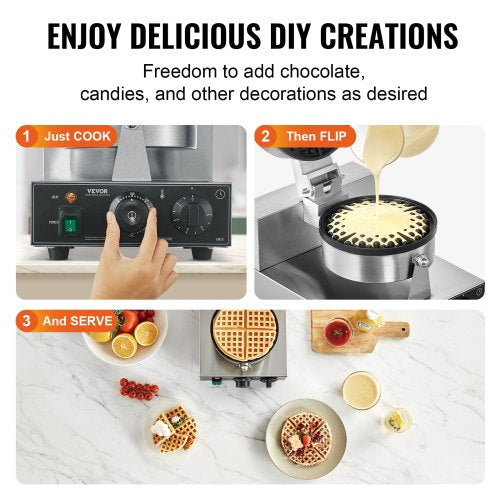 Commercial Waffle Maker 1230W Round Waffle Baker Machine NonStick