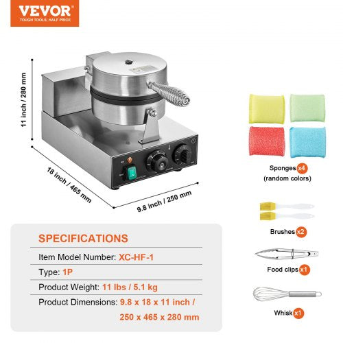 Commercial Waffle Maker 1230W Round Waffle Baker Machine NonStick