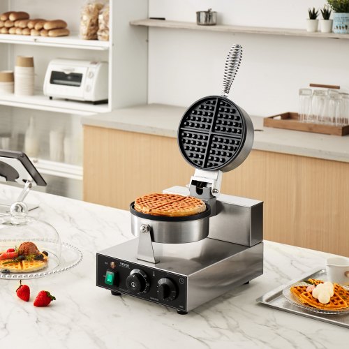 Commercial Waffle Maker 1230W Round Waffle Baker Machine NonStick