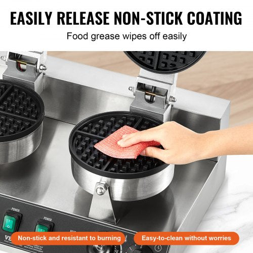 Commercial Waffle Maker DualHead Round Waffle Baker Machine 2460W