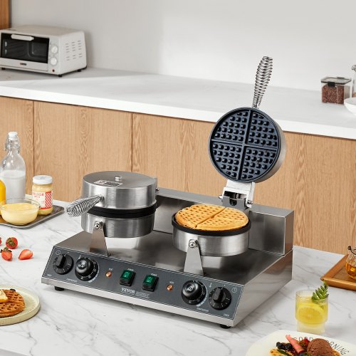 Commercial Waffle Maker DualHead Round Waffle Baker Machine 2460W