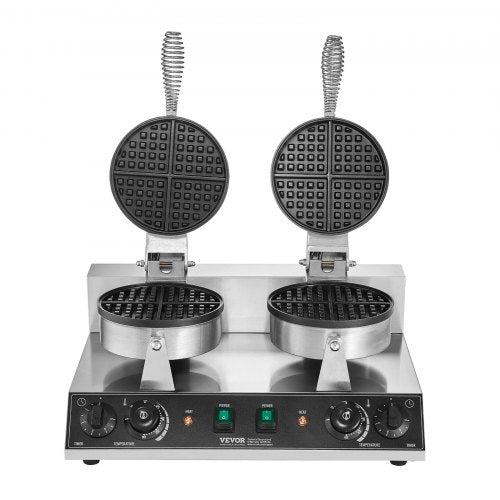 Commercial Waffle Maker DualHead Round Waffle Baker Machine 2460W