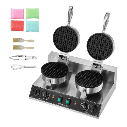 Commercial Waffle Maker DualHead Round Waffle Baker Machine 2460W