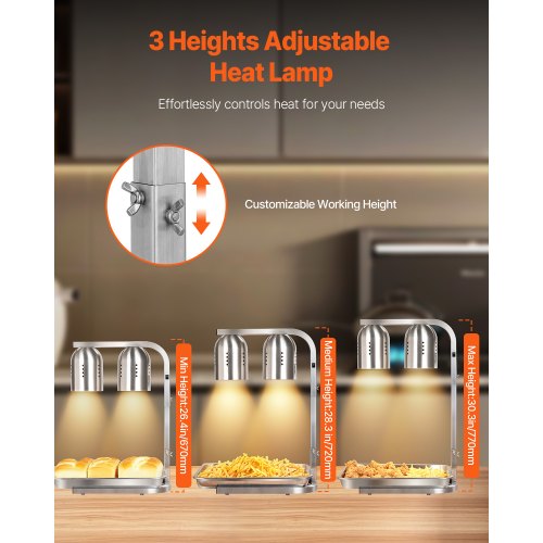 Food Heat Lamp 500W Bulbs Commercial Food Warmer Light Electric Stainless