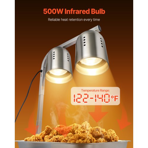Food Heat Lamp 500W Bulbs Commercial Food Warmer Light Electric Stainless