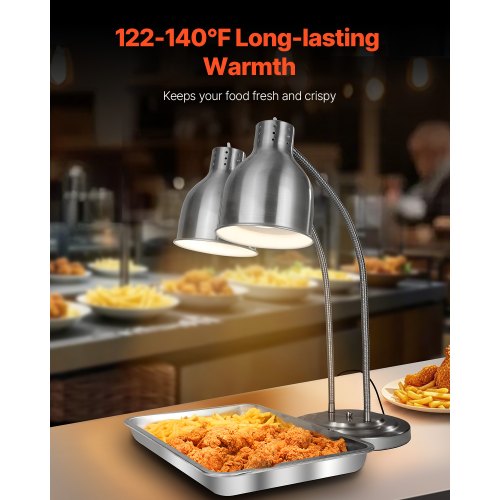 Food Heat Lamp 500W Electric Commercial Food Warmer Light 2Head Stainless