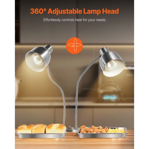 Food Heat Lamp 500W Electric Commercial Food Warmer Light 2Head Stainless
