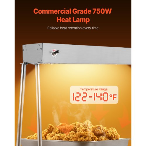 Food Heat Lamp 750W Hanging Commercial Food Heating Warmer Stainless Steel