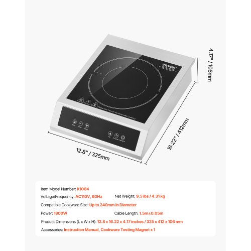 Portable Induction Cooktop 1800W Commercial Induction Burner with 9