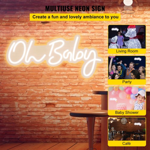 Oh Baby Neon Sign for Wall Decor with Remote Control and Dimmable Switch