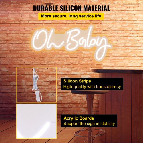 Oh Baby Neon Sign for Wall Decor with Remote Control and Dimmable Switch