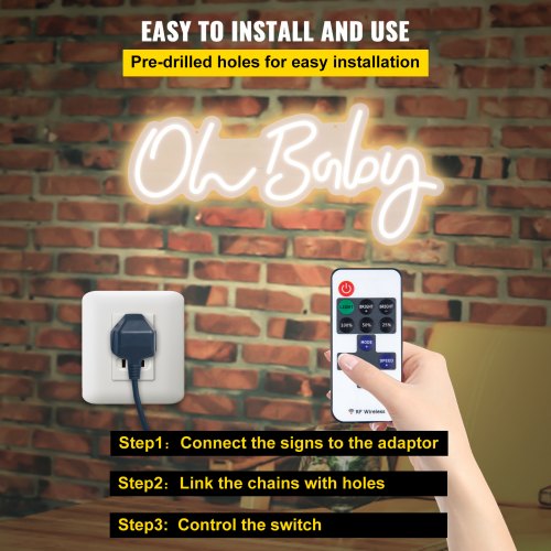 Oh Baby Neon Sign for Wall Decor with Remote Control and Dimmable Switch