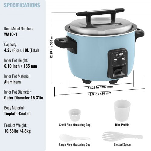 Commercial Rice Cooker 50Cup NonStick Pot 10L 24H Keep Warm Restaurant