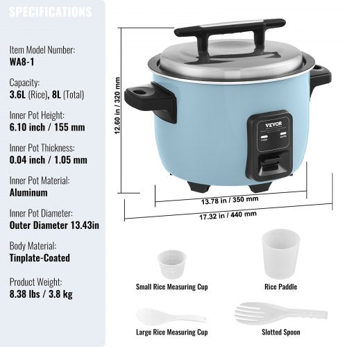 Commercial Rice Cooker 40Cup NonStick Pot 8L 24H Keep Warm Restaurant