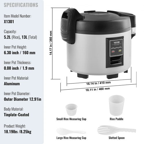 Commercial Rice Cooker 60Cup NonStick Pot 13L 12H Keep Warm Restaurant