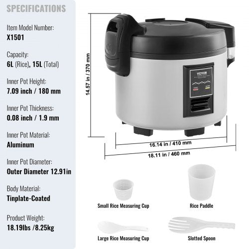 Commercial Rice Cooker 70Cup NonStick Pot 15L 12H Keep Warm Restaurant