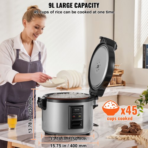 Commercial Rice Cooker 45Cup NonStick Pot 9L 12H Keep Warm Restaurant