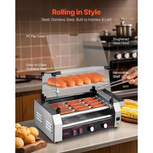 Hot Dog Roller 12 Hot Dog 5 Rollers Stainless Steel Sausage Grill Cooker