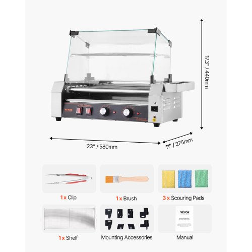 Hot Dog Roller 12 Hot Dog 5 Rollers Stainless Steel Sausage Grill Cooker