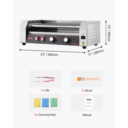 Hot Dog Roller 12 Hot Dog 5 Rollers Stainless Steel Sausage Grill Cooker