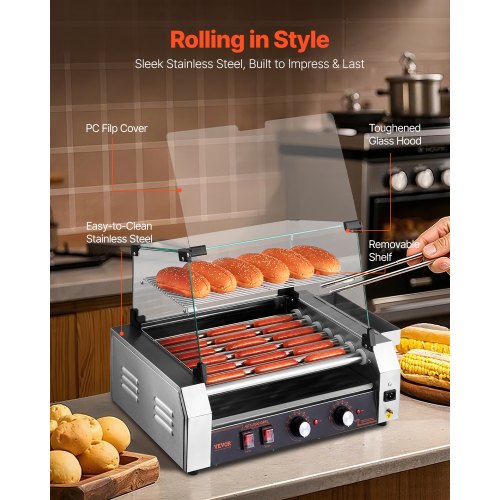 Hot Dog Roller 18 Hot Dog 7 Rollers Stainless Steel Sausage Grill Cooker