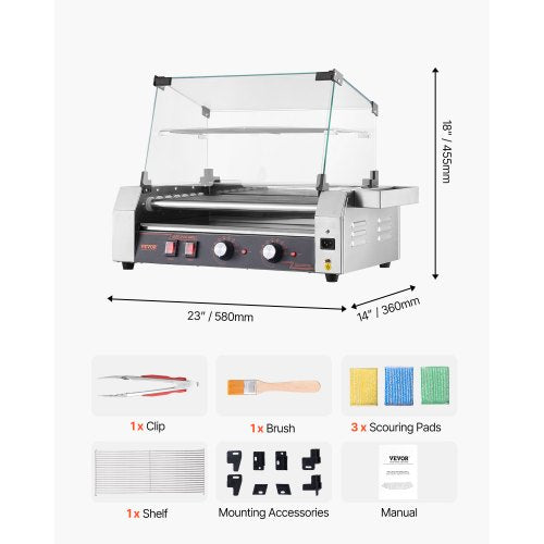 Hot Dog Roller 18 Hot Dog 7 Rollers Stainless Steel Sausage Grill Cooker