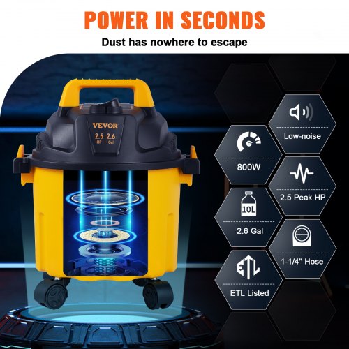 Wet Dry Vac 2.6 Gallon 25 Peak HP 3 in 1 Portable Shop Vacuum with Blowing