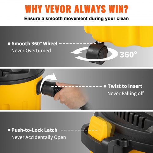 Wet Dry Vac 2.6 Gallon 25 Peak HP 3 in 1 Portable Shop Vacuum with Blowing
