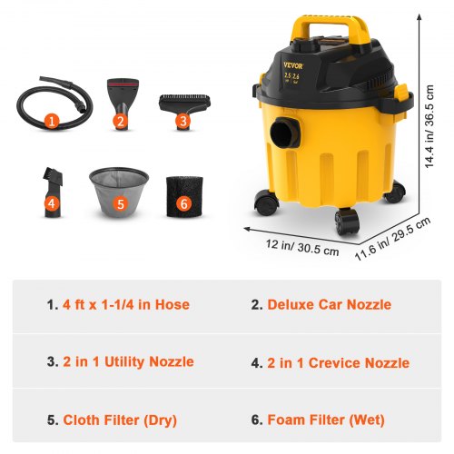 Wet Dry Vac 2.6 Gallon 25 Peak HP 3 in 1 Portable Shop Vacuum with Blowing
