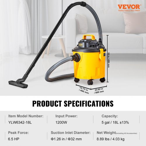 Shop Vacuum Wet And Dry 5 Gallon 6 Peak HP WetDry Vac Powerful Suction