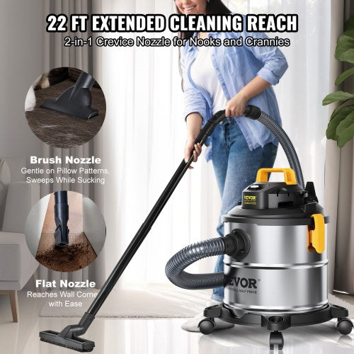 Stainless Steel Wet Dry Shop Vacuum 5.5 Gallon 65 Peak HP WetDry Vac