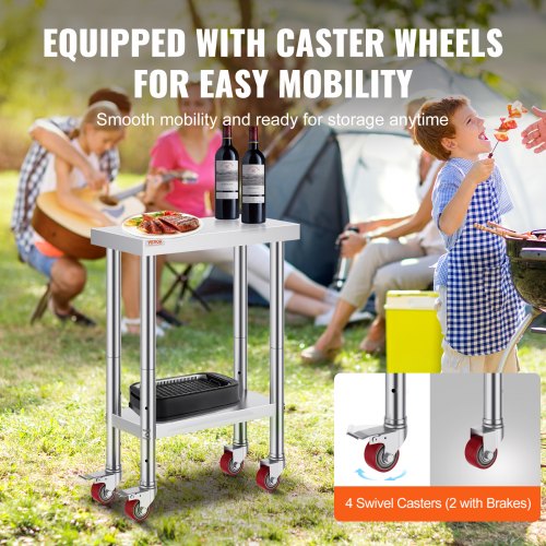 Stainless Steel Work Table 12 x 24 x 34 Inch 700 LBS Load Capacity with 4