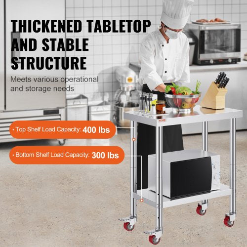 Stainless Steel Work Table 30 x 24 x 33 Inch 700 LBS Load Capacity with 4