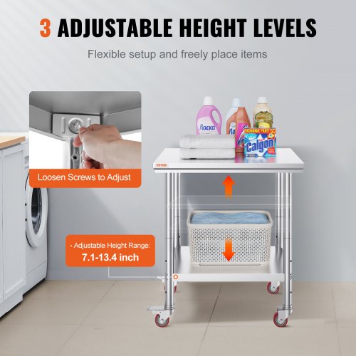 Stainless Steel Work Table 30 x 24 x 33 Inch 700 LBS Load Capacity with 4