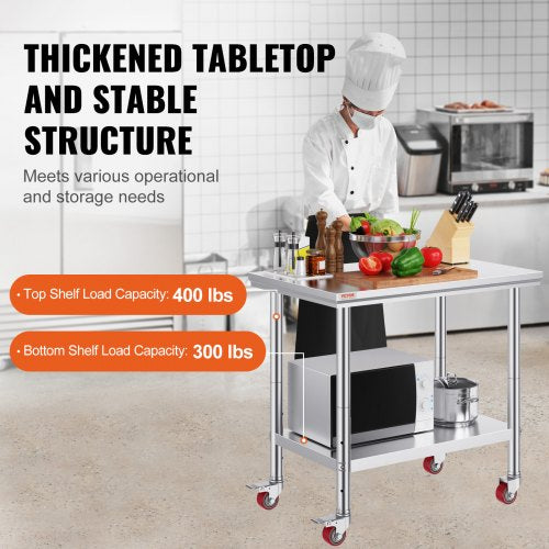 Stainless Steel Work Table 35 x 24 x 33 Inch 700 LBS Load Capacity with 4