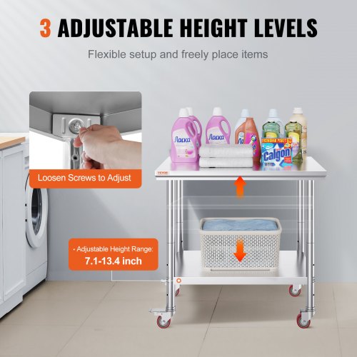 Stainless Steel Work Table 35 x 24 x 33 Inch 700 LBS Load Capacity with 4