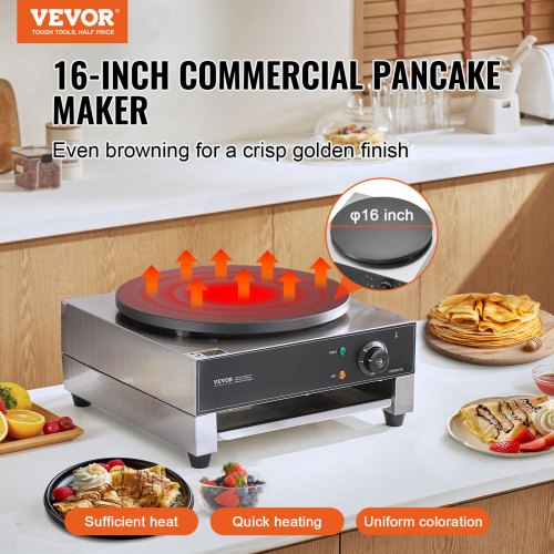 Electric Crepe Maker 16Inch Commercial Crepe Machine 1700W Flat Plate