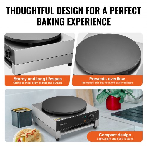Electric Crepe Maker 16Inch Commercial Crepe Machine 1700W Flat Plate