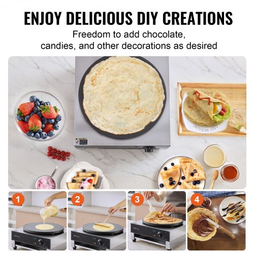 Electric Crepe Maker 16Inch Commercial Crepe Machine 1700W Flat Plate