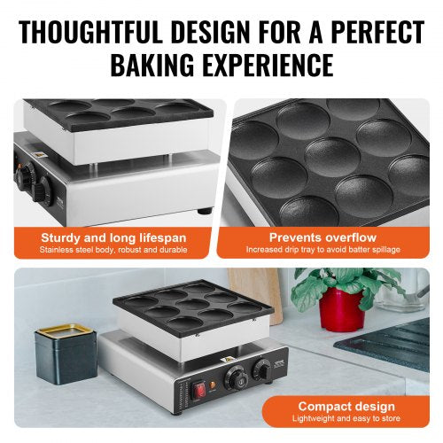 Dutch Pancake Maker 9PCS 76mm Diameter Dorayaki Baker Machine 850W
