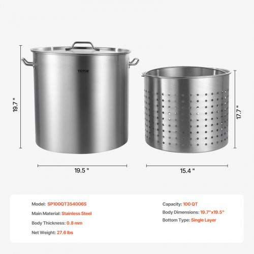 Stainless Steel Stockpot 100 Quart Large Cooking Pots Cookware Sauce Pot