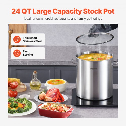Stainless Steel Stockpot 24 Quart Cooking Pots Cookware Sauce Pot with Lid