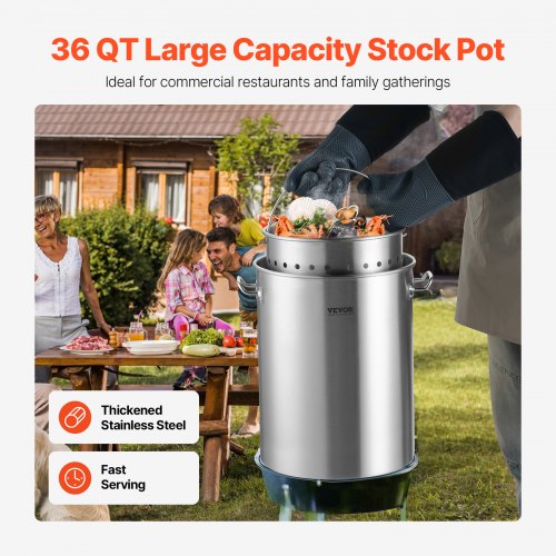 Stainless Steel Stockpot 36 Quart Cooking Pots Cookware Sauce Pot with Basket