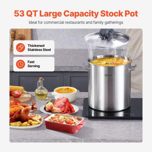 Stainless Steel Stockpot 53 Quart Large Cooking Pots Cookware Sauce Pot